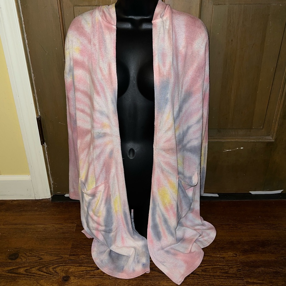 Maurice’s Pink Boho Tie-Dye Hooded Long Sleeve Cardigan With Pockets Size XS - Picture 6 of 12